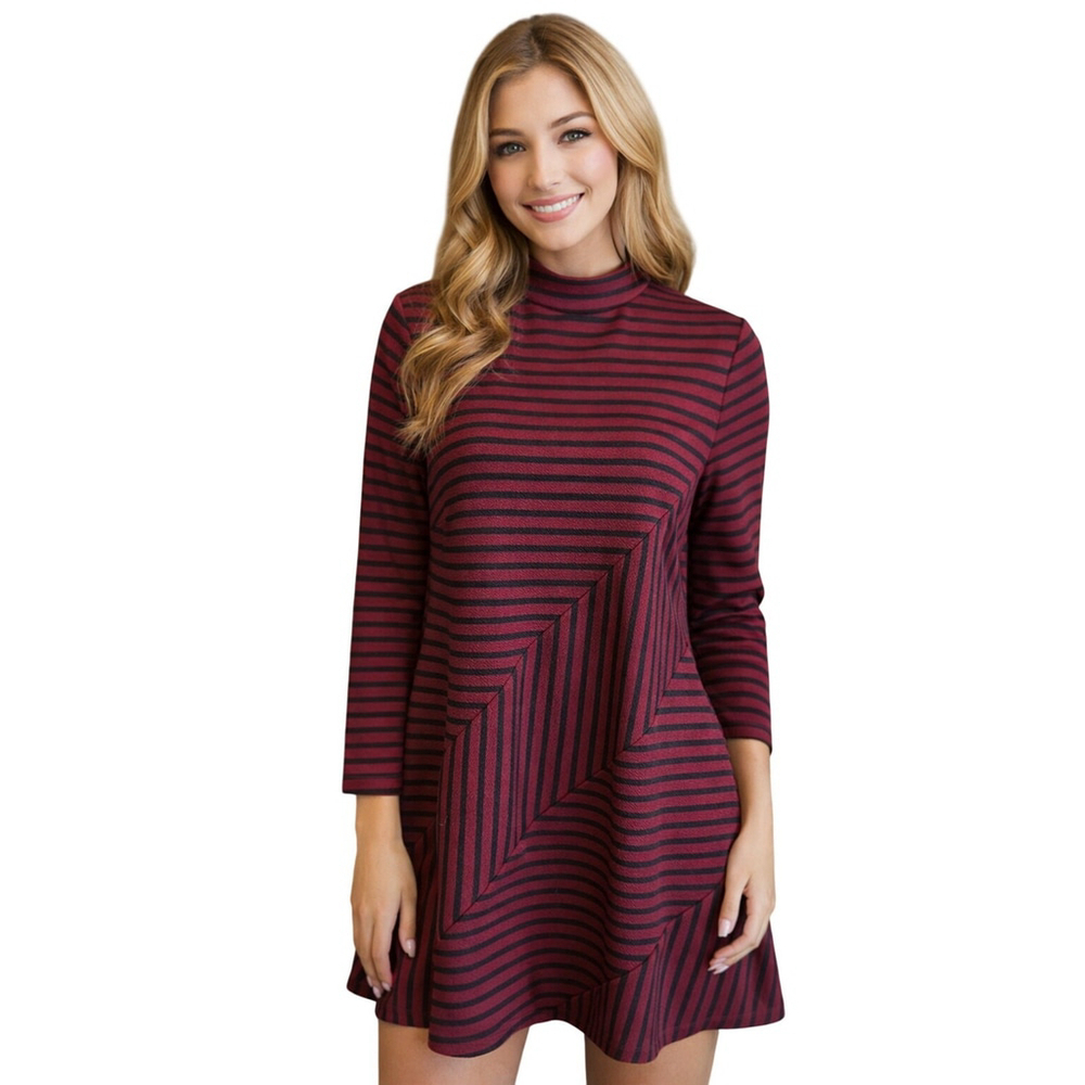 Anthropologie Hutch XS Striped Maroon Knit Midi Dress